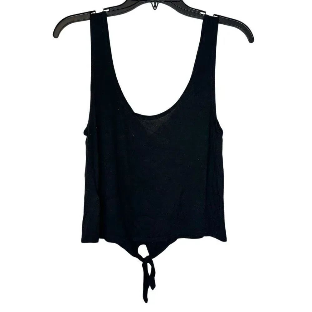 Nordstrom Rack Notched Scoop Neck Tie Front Cropped Tank Black Large